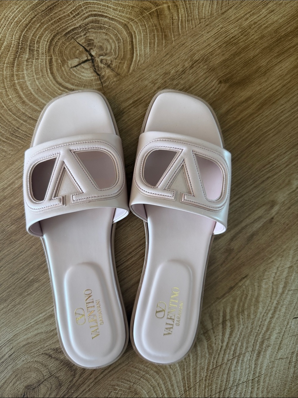 Valentino Pale Pink VLogo Slide Sandals